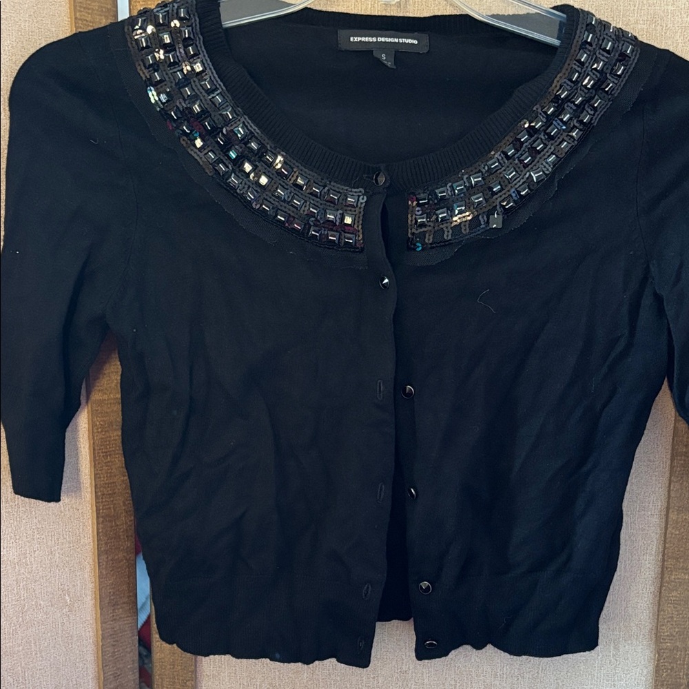 FINAL MARKDOWN Express design studio Black Cardigan with Beaded Detail small